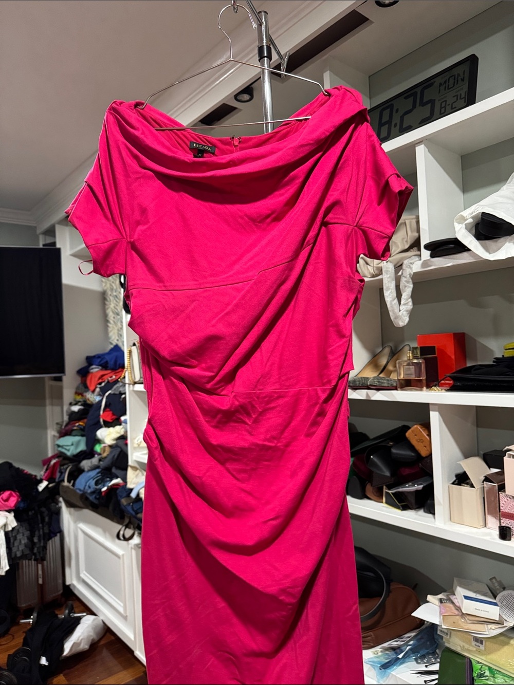 Escada Hot Pink Draped Midi Dress